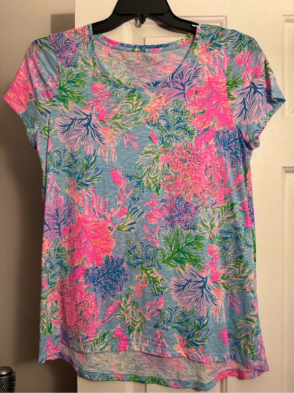 Lilly Pulitzer Blue Tee with Pink and Green Floral Print
